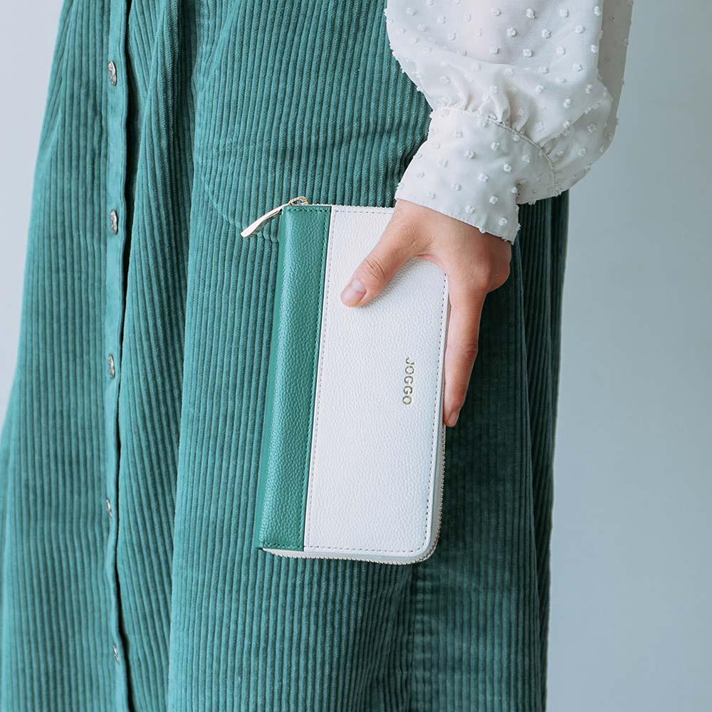 シンプルラウンドバイカラー長財布(エンボス) - JOGGO